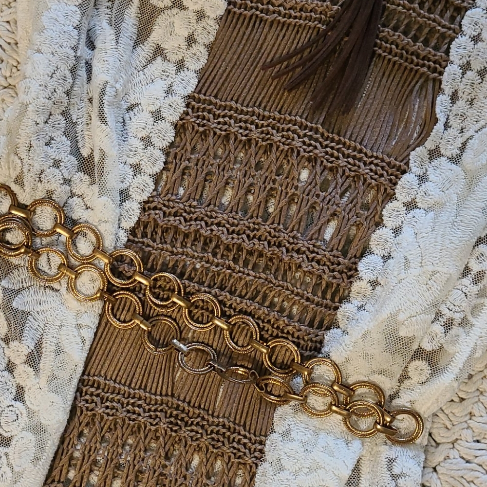 NWT BO HO CROCHET BEIGE UNIQUE LONG DRESS COVERUP - Picture 16 of 16